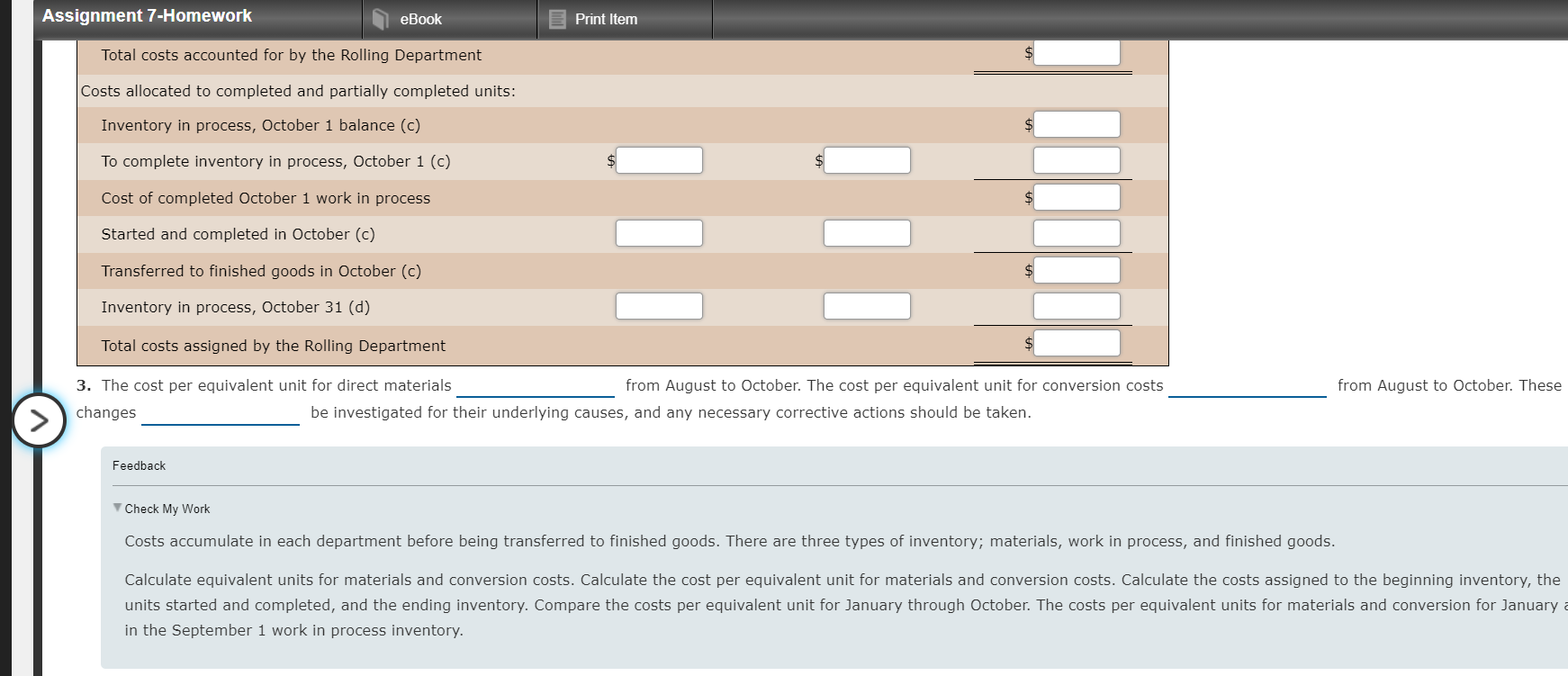 From Smelting Department, 9,280 units $34,336 Direct labor 9,526 Factory overhead 5,130