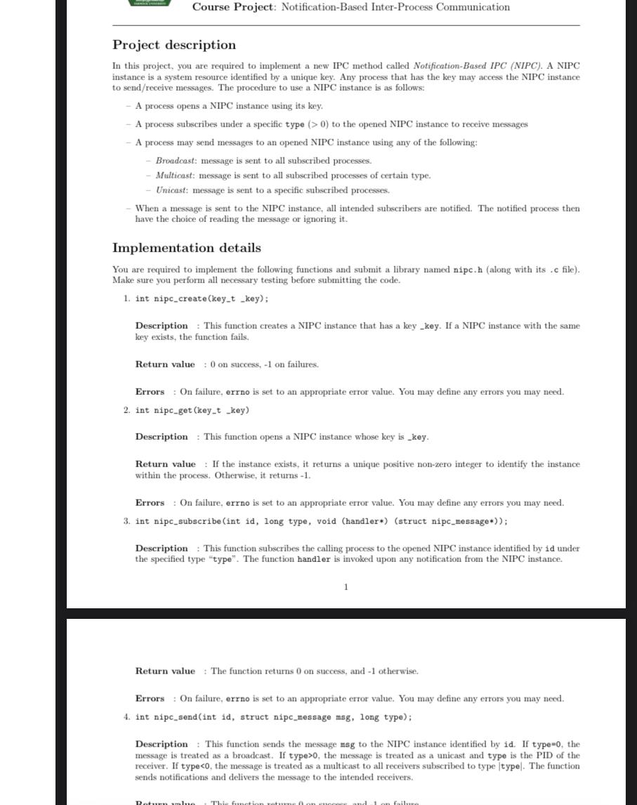  Course Project: Notification-Based Inter-Process Communication Project description In this project, you