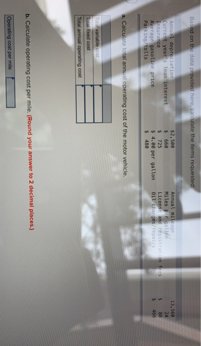  Based on the data provided here, calculate the items requested: Annual