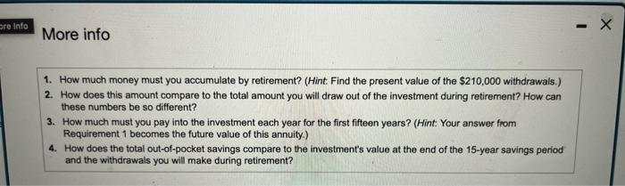 Your answer from Requirement 1 becomes the future value of this annuity.)