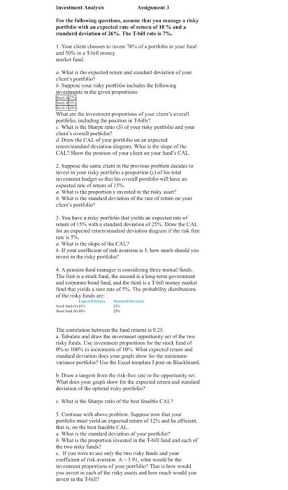  solve question 5 please Investment Analysis Assignment 3 For the following