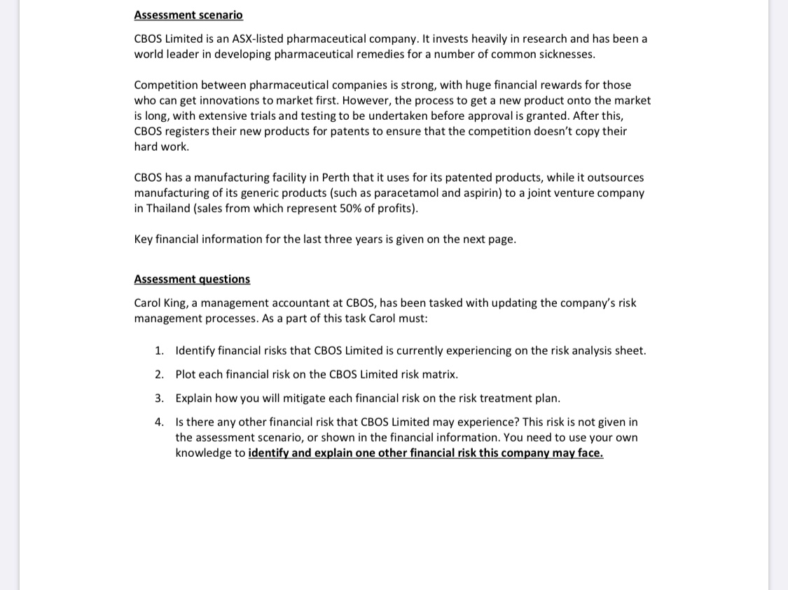  please answer must including Risk analyse and risk treatment plan as