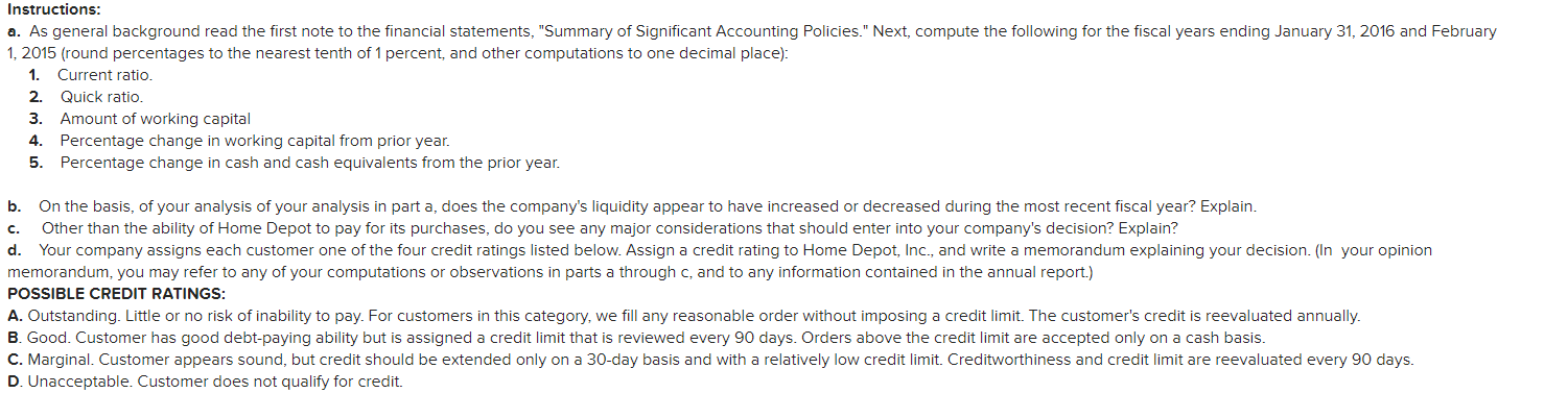 the 2015 financial statements of Home Depot, Inc., and related disclosures, excerpts
