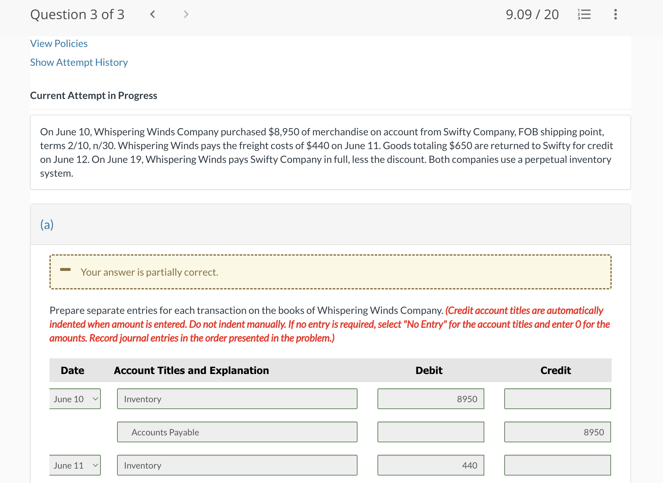 Please help with this. On June 10 , Whispering Winds Company purchased