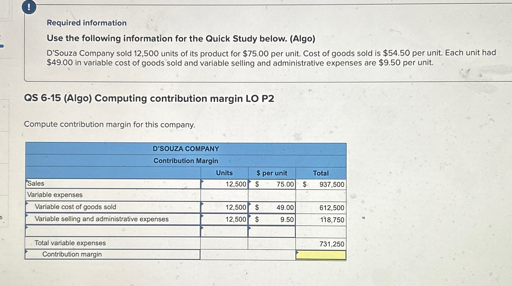  ! Required information Use the following information for the Quick Study