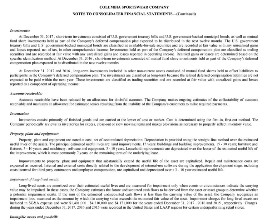 2017: (round to 2 decimal points) Columbia Sportswear _____ Under Armour, Inc.