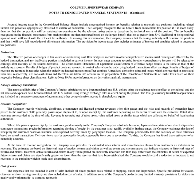 companies for the year 2017 Columbia Sportswear ____ % Under Armour, Inc.