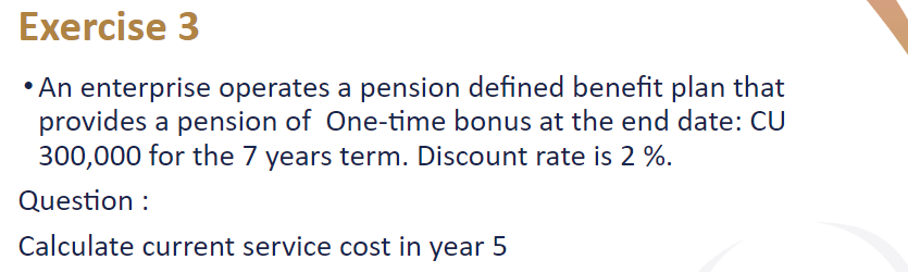  Exercise 3 An enterprise operates a pension defined benefit plan that