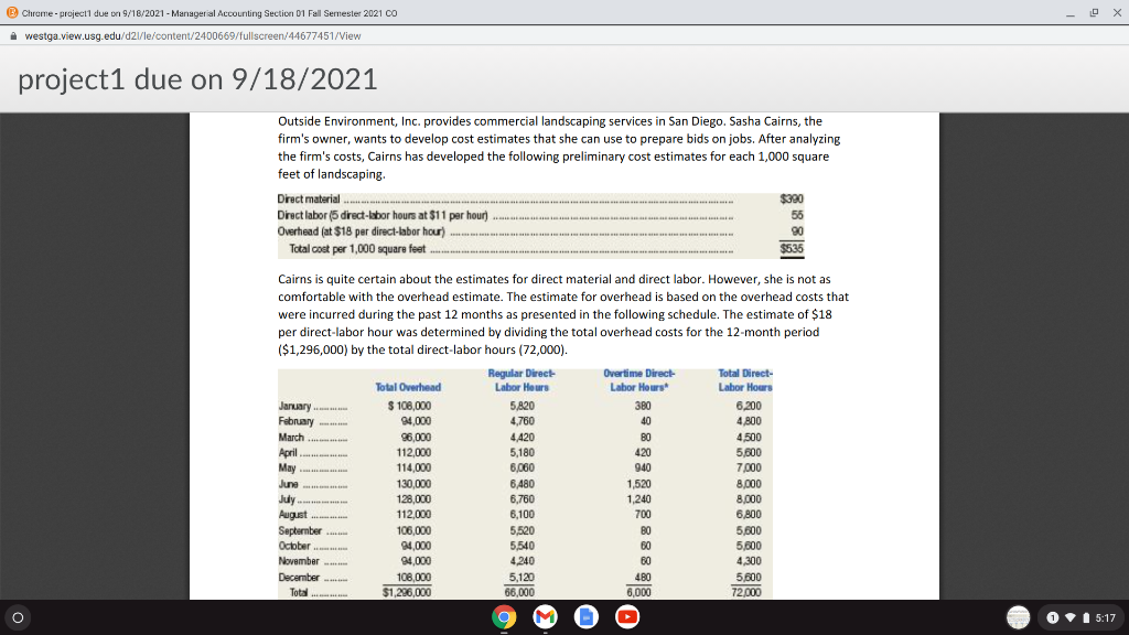 Chrome-project due on 9/18/2021 - Managerial Accounting Section 01 Fall Semester