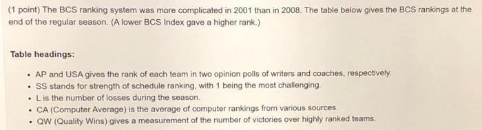  please help (1 point) The BCS ranking system was more complicated