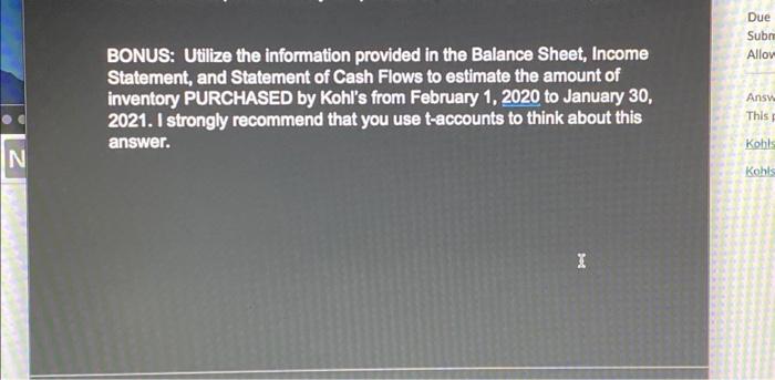  Due Sub Allov BONUS: Utilize the information provided in the Balance