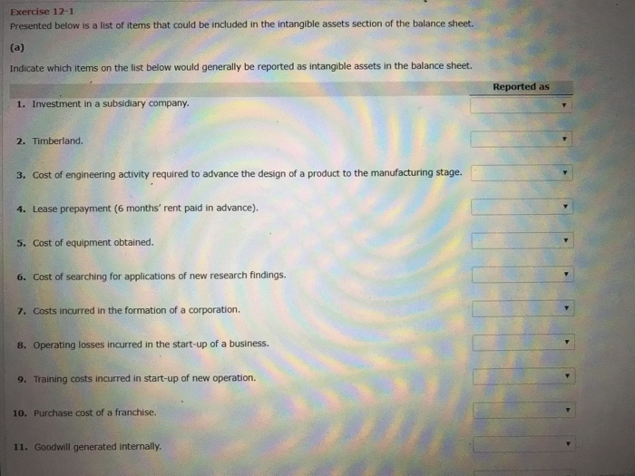  Which one is not an intangible Asset or intangible Asset Exercise
