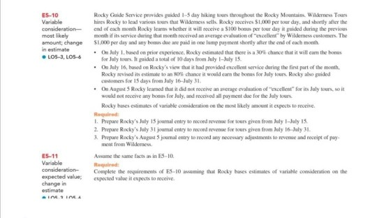  E5-10 Variable consideration- most likely amount, change in estimate LOS-3, LO5-6