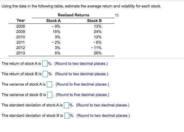  Using the data in the following table, estimate the average return