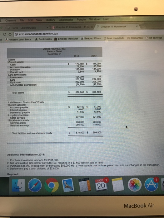 flows -Indirect method (LO11-2, 11-3) The income statement, balance sheets, and additional
