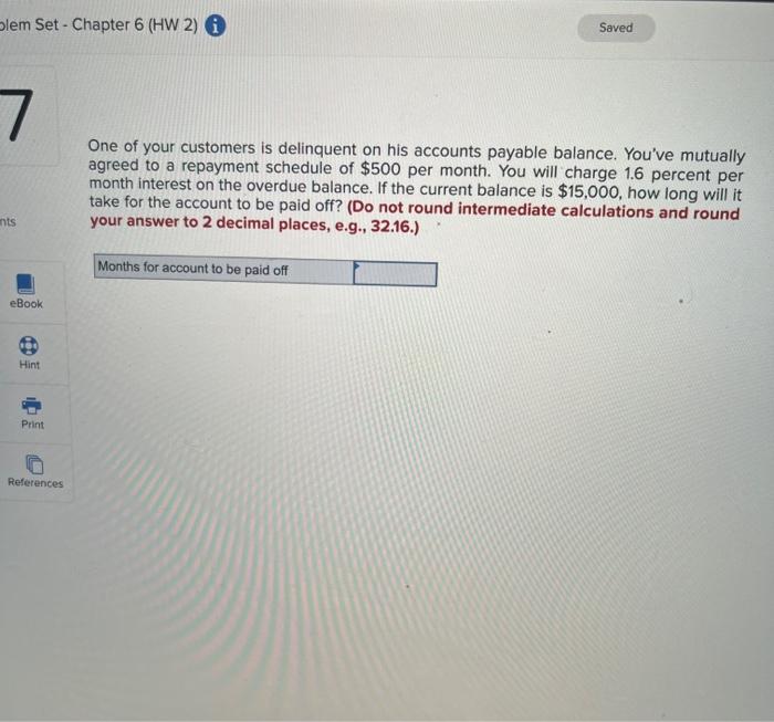 olem Set - Chapter 6 (HW 2) Saved 7 nts One of