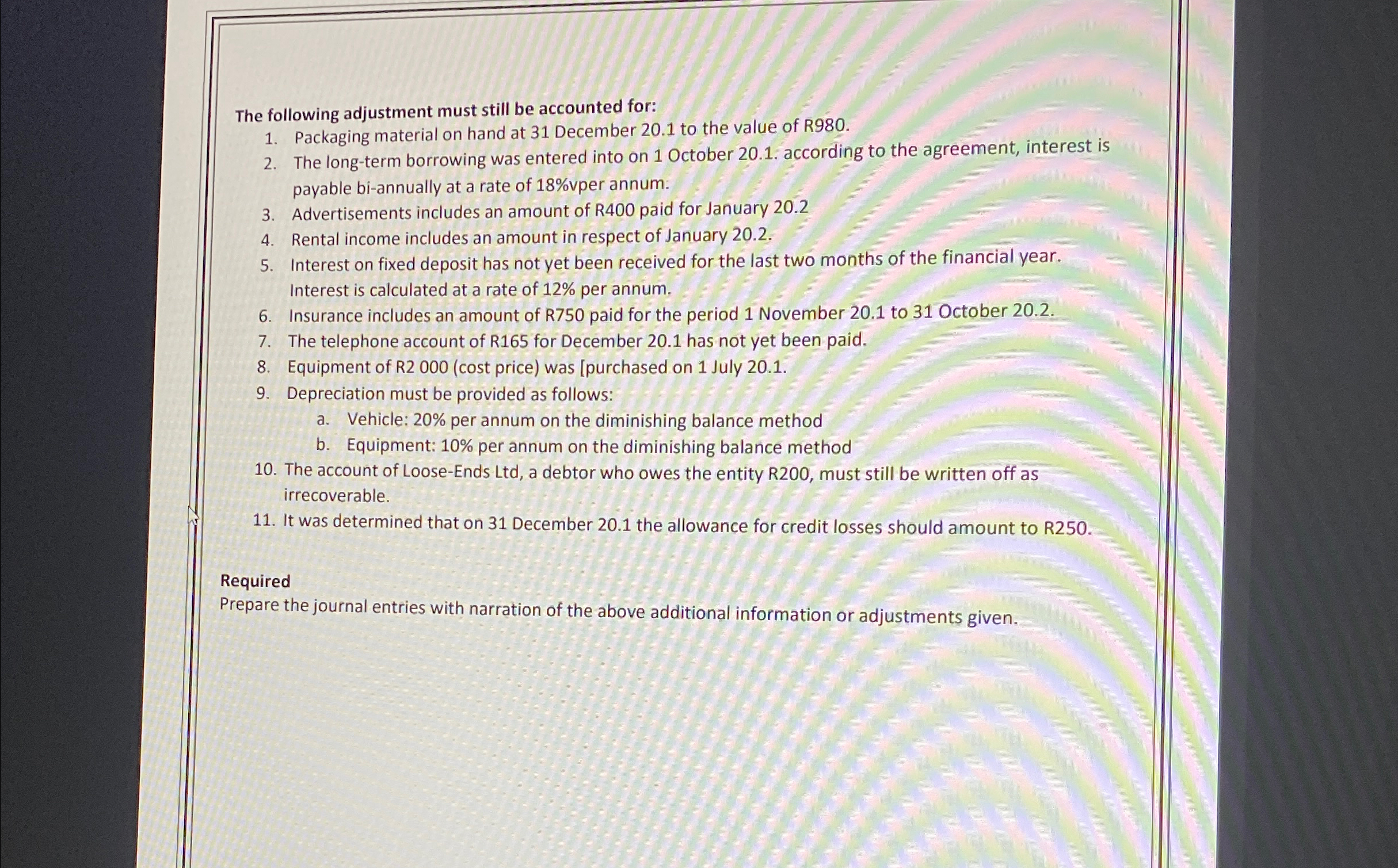  QUESTION FOUR (20 MARKS) The following information relates to Richfield Distributors: