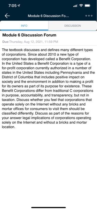  7:057 Module 6 Discussion Fo... OOO INFO DISCUSSION Module 6 Discussion