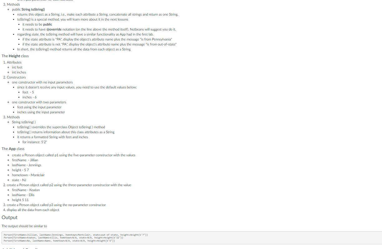 public class Height { int feet; int inches; public Height() { this.feet