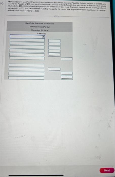  belance thebt on December 31, 262