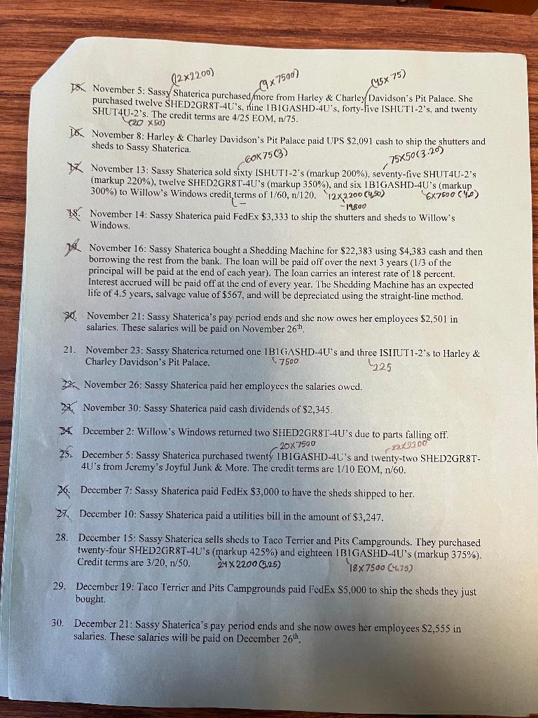 ohutters and oheds ehatt of oiccounts *When doing joumal entries, all inventory