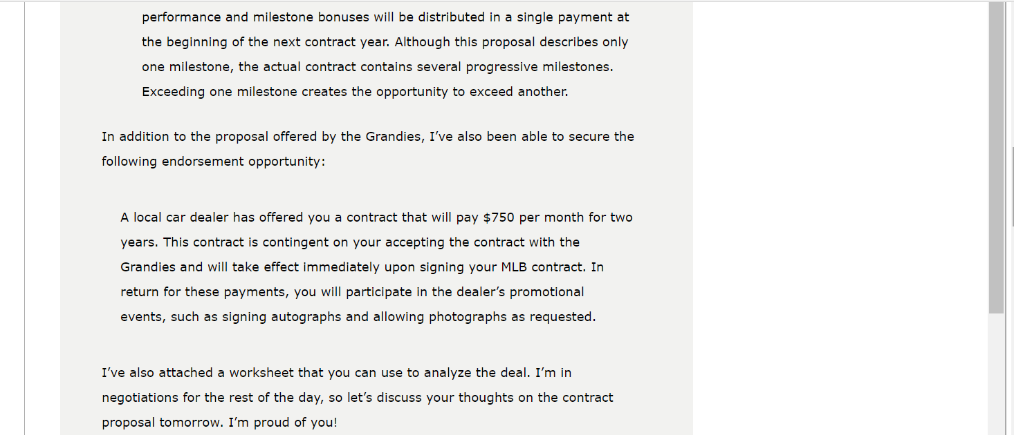 only one milestone, the actual contract contains several progressive milestones. Exceeding one