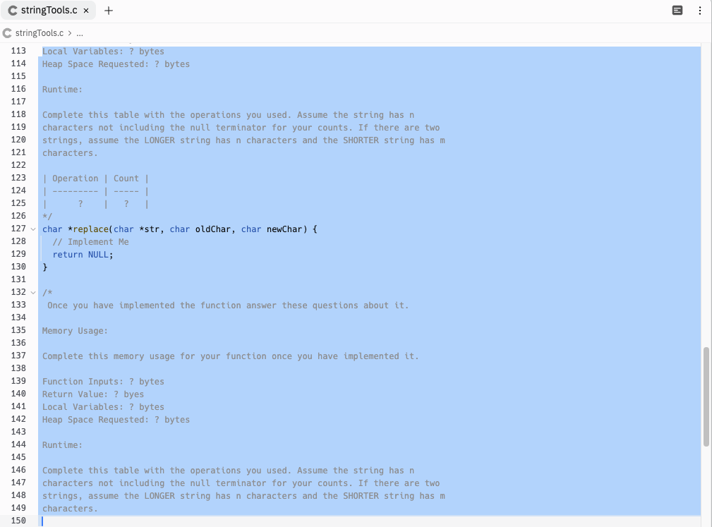memory usage of common commands. You are provided with an incomplete C