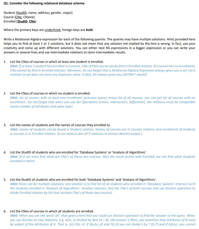Relational Algebra - Database Systems If you can't do all of them