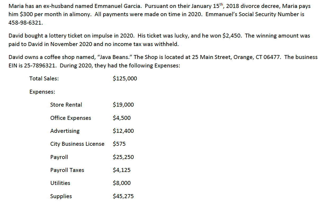 a joint return from 2020. Maria's Social Security number is 569-48-6932 and