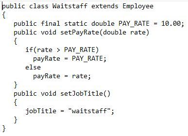 pay rate, and job title. The class contains get and set methods
