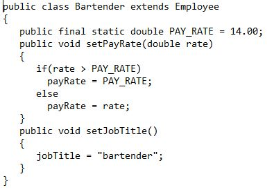for each field; the set methods for pay rate and job title