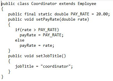 are abstract. Save the file as Employee.java. b. Create three classes that