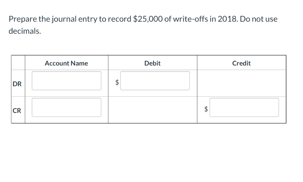 Accounts Net Realizable Value Prepare the journal entry to record 2018 total
