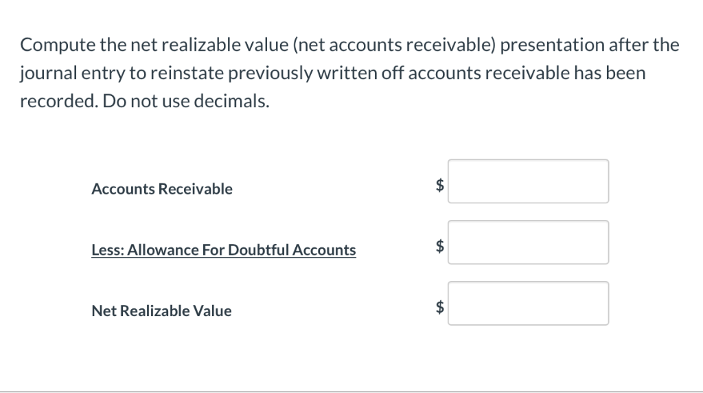 DR DR CR tA Compute the net realizable value (net accounts receivable)