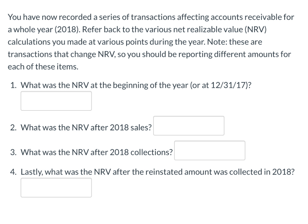 Receivable $ Less: Allowance For Doubtful Accounts $ Net Realizable Value Prepare