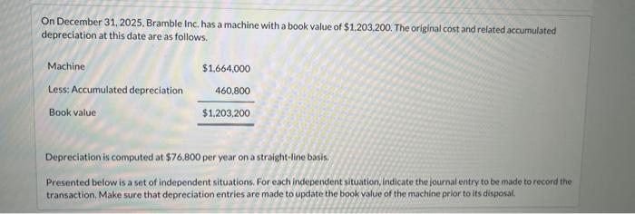  On December 31,2025 , Bramble Inc, has a machine with a