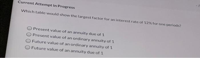  Current Attempt in Progress Which table would show the largest factor