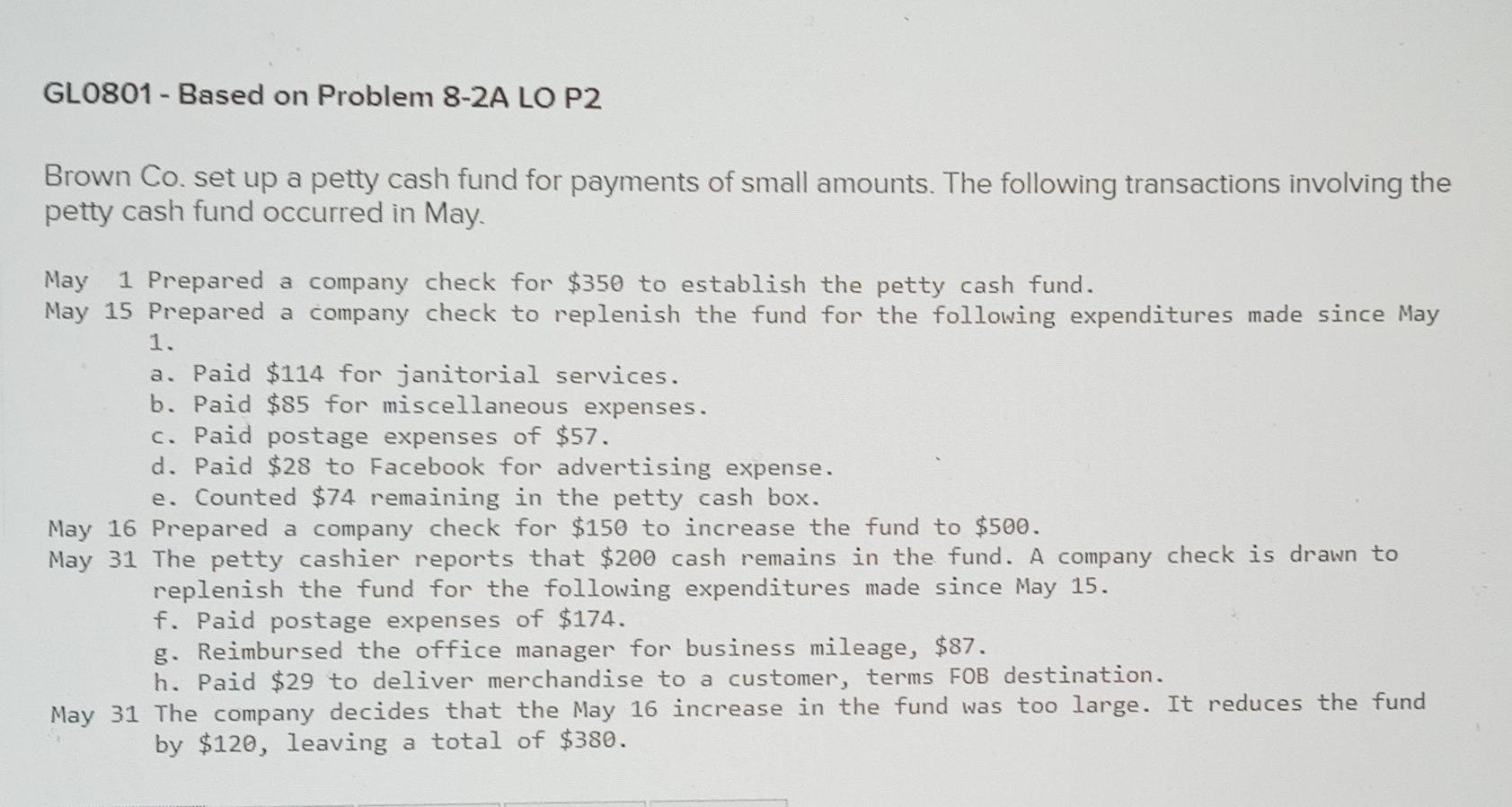  GL0801 - Based on Problem 8-2A LO P2 Brown Co. set