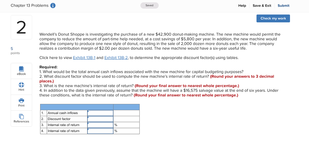 Chapter 13 Problems Saved Help Save & Exit Submit Check my