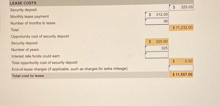 payment (or total cost of the vehicle if bought for cash) Down