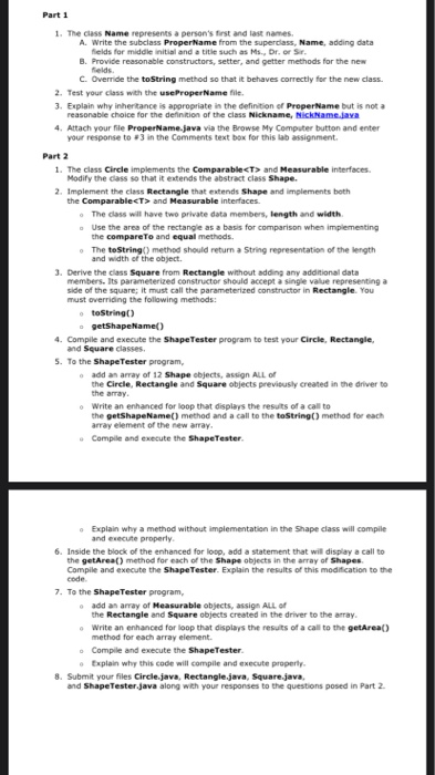  Part 1 1. The class Name represents a person's first and