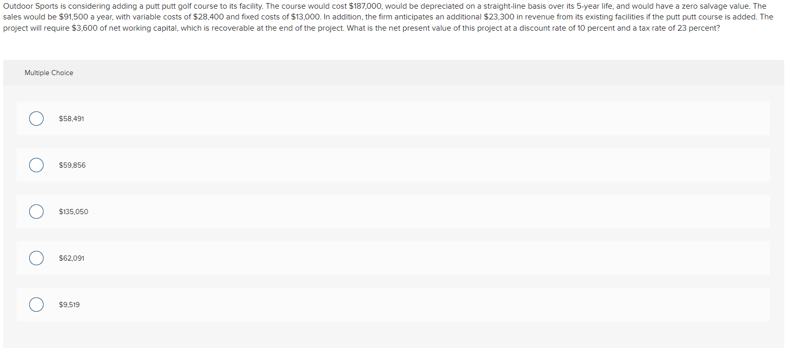 Outdoor Sports is considering adding a putt putt golf course to its
