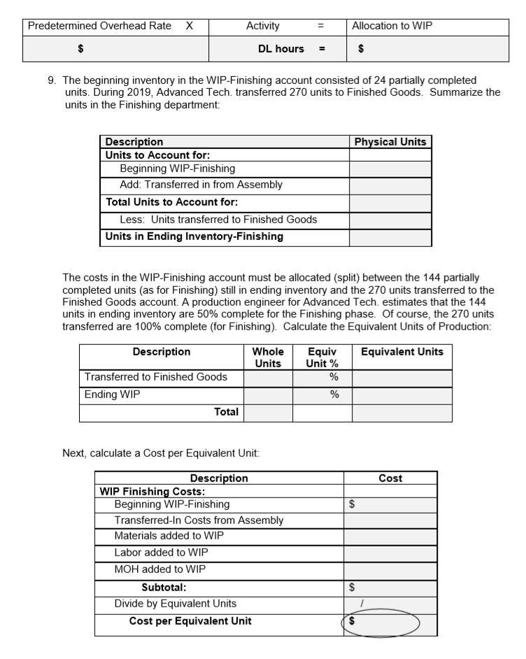 account balance in the Work in Process- Finishing account? See circle on