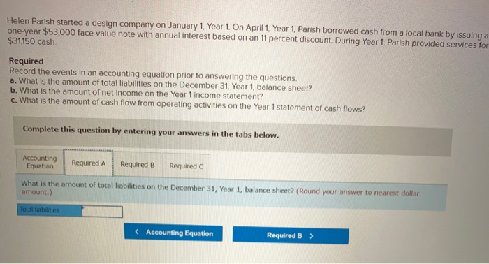 On April 1. Year 1. Parish borrowed cash from a local bank