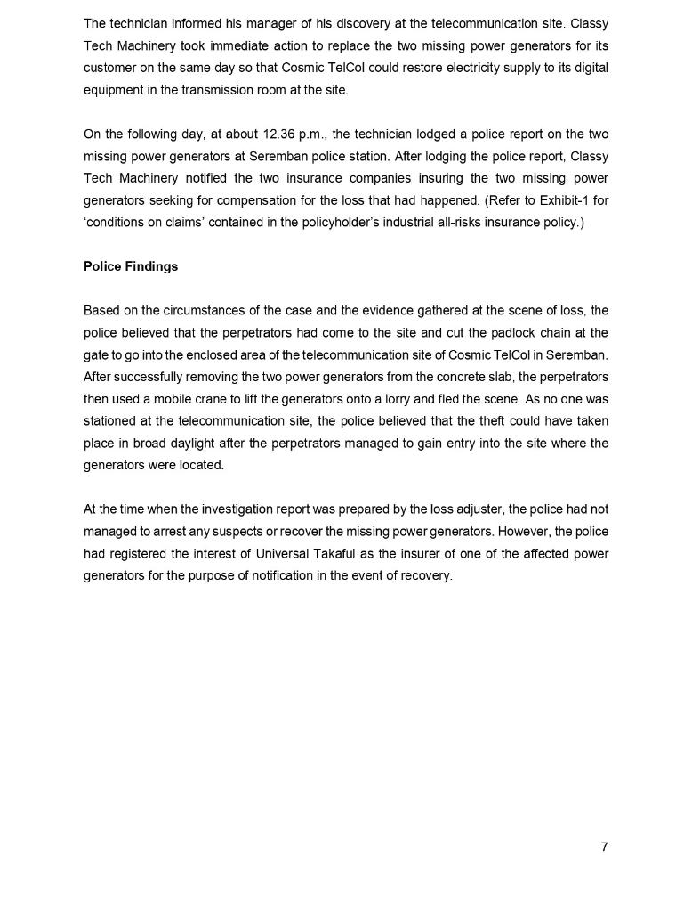 of Universal Takaful Berhad (Universal Takaful), was scrutinizing an investigation report prepared