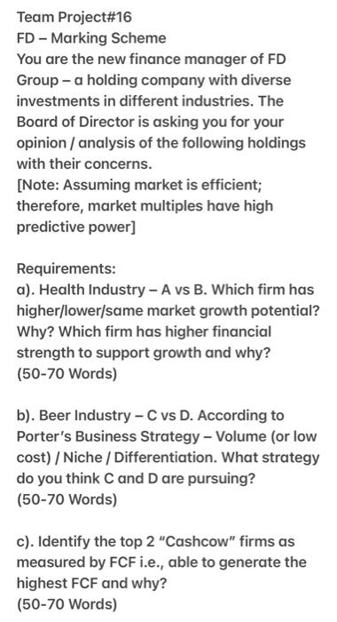  Team Project#16 FD - Marking Scheme You are the new finance