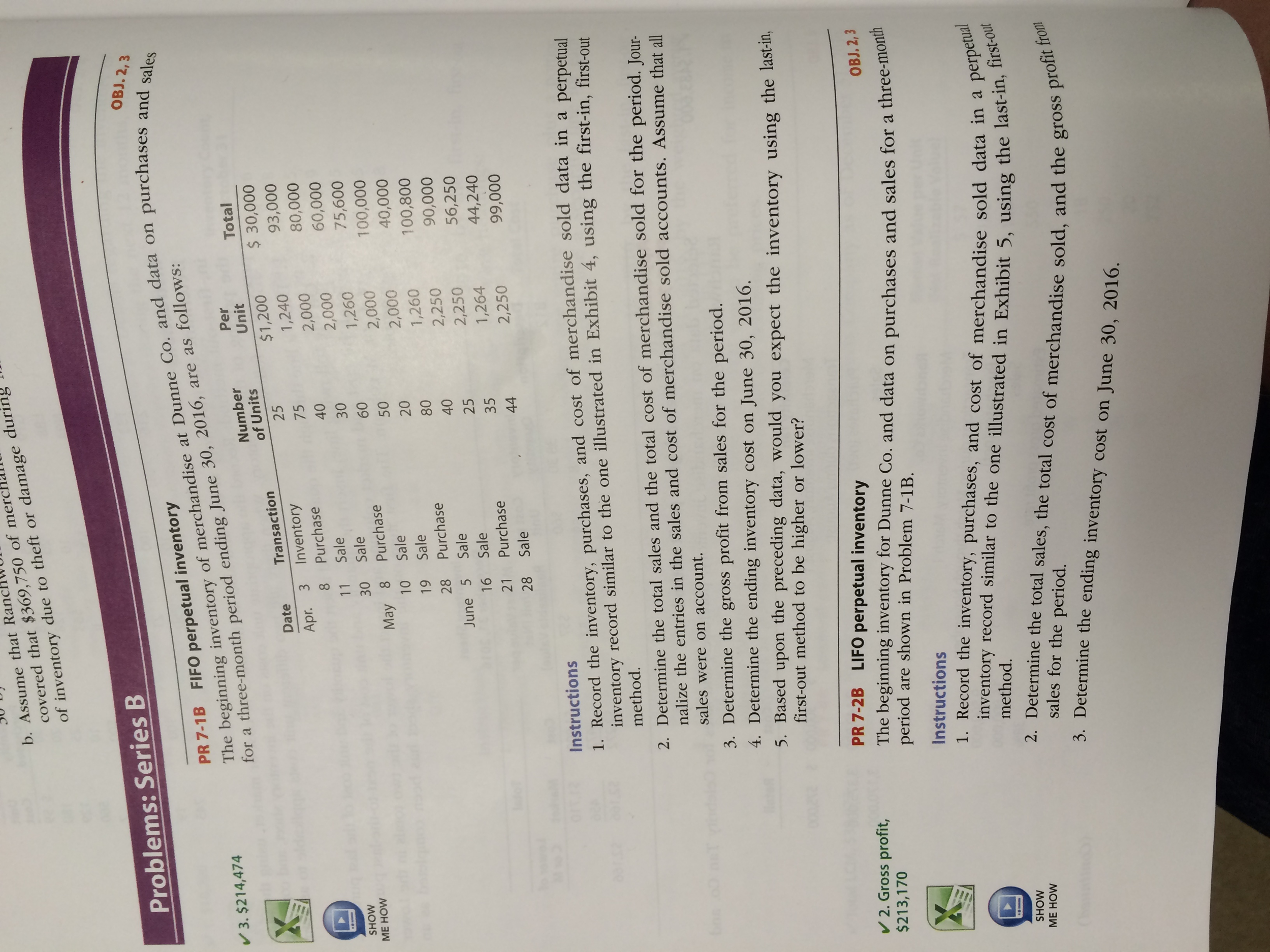 The beginning inventory for Dunne Co. and data on purchases and sales