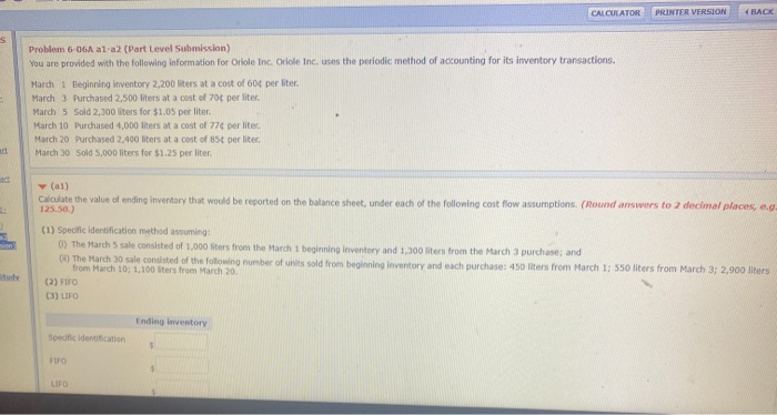  CALCULATOR PRINTER VERSION BACK s Problem 6-06A al-a2 (Part Level Submission)
