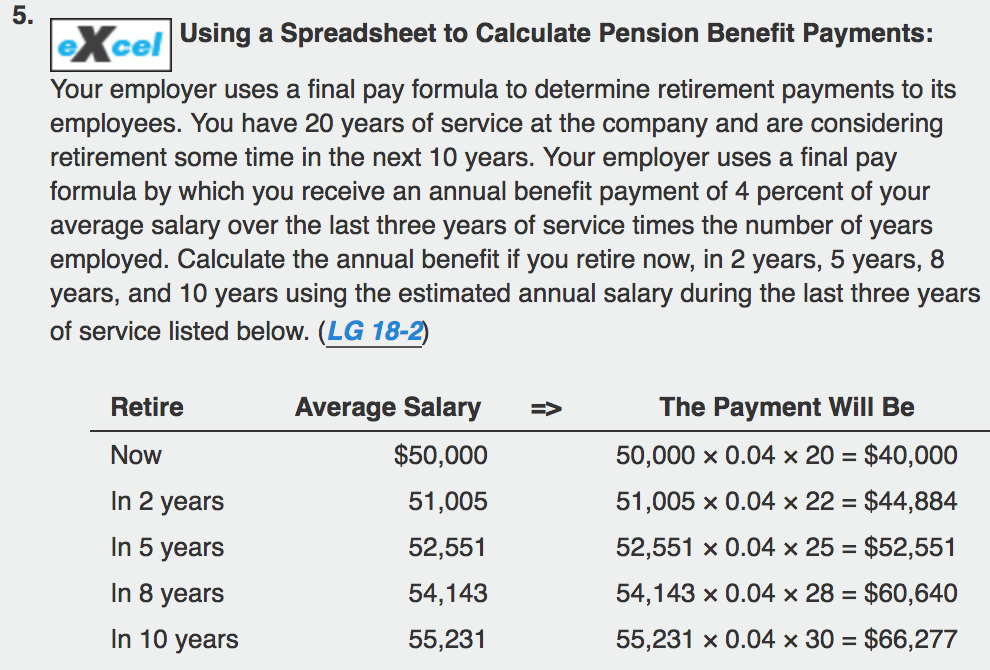  5. Using a Spreadsheet to Calculate Pension Benefit Payments: ece Your