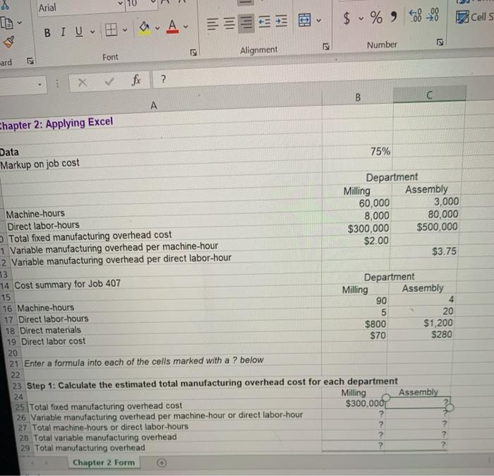 version of the example in the text. of 2 Enter formulas in